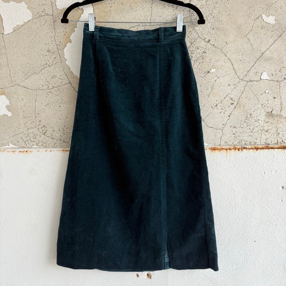 Vtg 90s Midi Skirt Teal Velvel A Line High Waist Casual Corner Womens XS Holiday